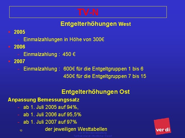 TV-N Entgelterhöhungen West § 2005 - Einmalzahlungen in Höhe von 300€ § 2006 -