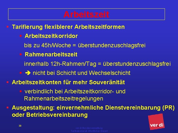 Arbeitszeit § Tarifierung flexiblerer Arbeitszeitformen § Arbeitszeitkorridor bis zu 45 h/Woche = überstundenzuschlagsfrei §