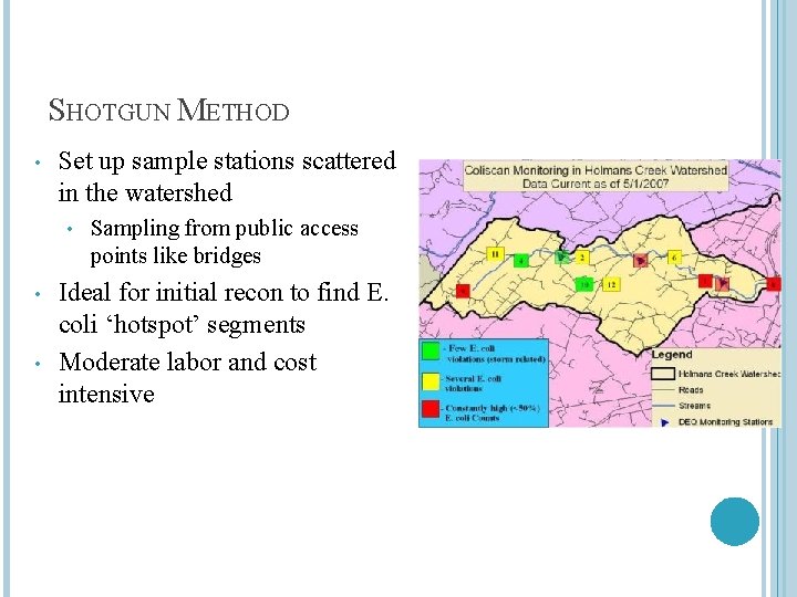 SHOTGUN METHOD • Set up sample stations scattered in the watershed • • •