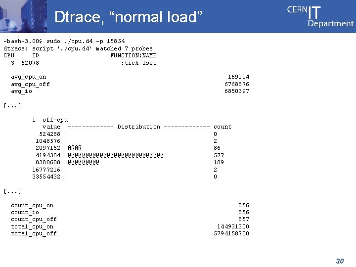 Dtrace, “normal load” -bash-3. 00$ sudo. /cpu. d 4 -p 15854 dtrace: script '.