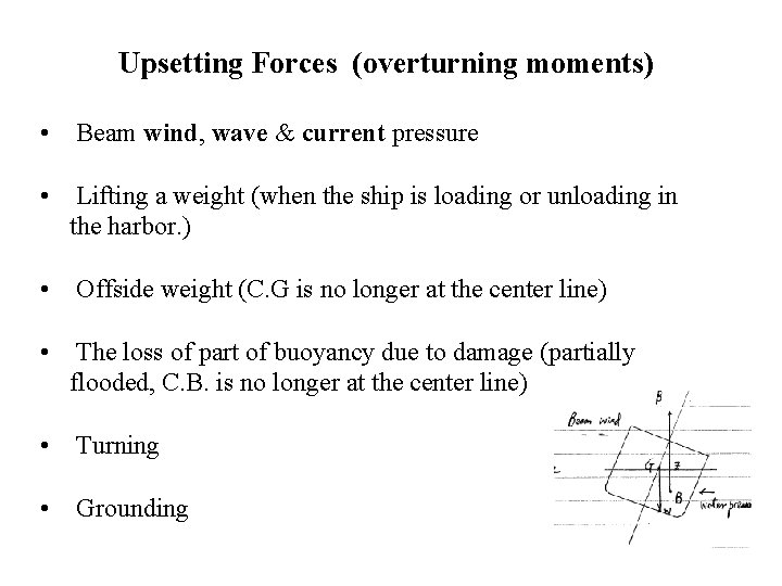 Upsetting Forces (overturning moments) • Beam wind, wave & current pressure • Lifting a