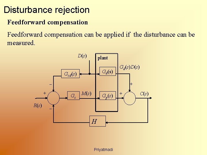 Disturbance rejection Feedforward compensation can be applied if the disturbance can be measured. D(s)