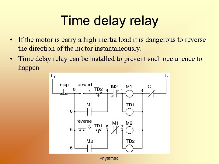 Time delay relay • If the motor is carry a high inertia load it