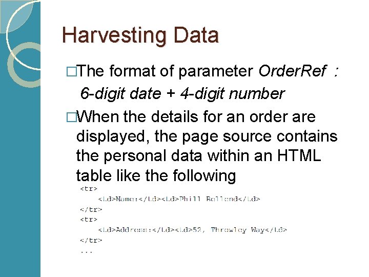 Harvesting Data �The format of parameter Order. Ref : 6 -digit date + 4