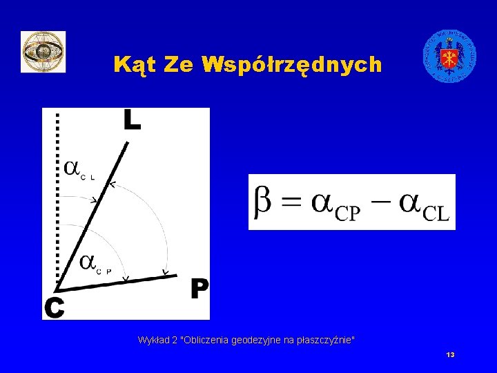 Kąt Ze Współrzędnych Wykład 2 "Obliczenia geodezyjne na płaszczyźnie" 13 