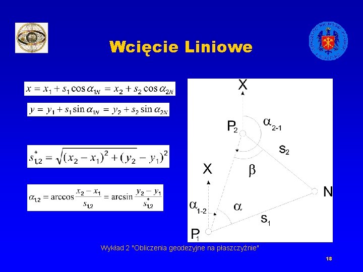 Wcięcie Liniowe Wykład 2 "Obliczenia geodezyjne na płaszczyźnie" 18 