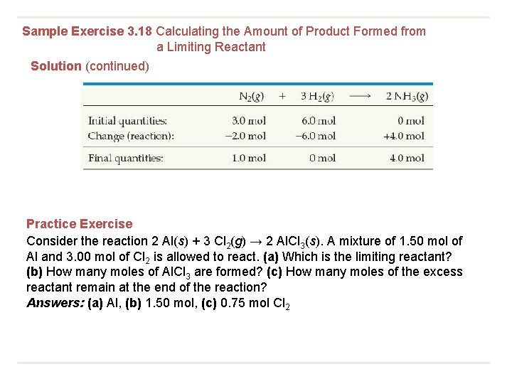 Sample Exercise 3. 18 Calculating the Amount of Product Formed from a Limiting Reactant