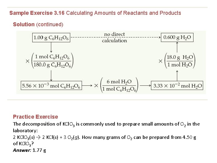 Sample Exercise 3. 16 Calculating Amounts of Reactants and Products Solution (continued) Practice Exercise