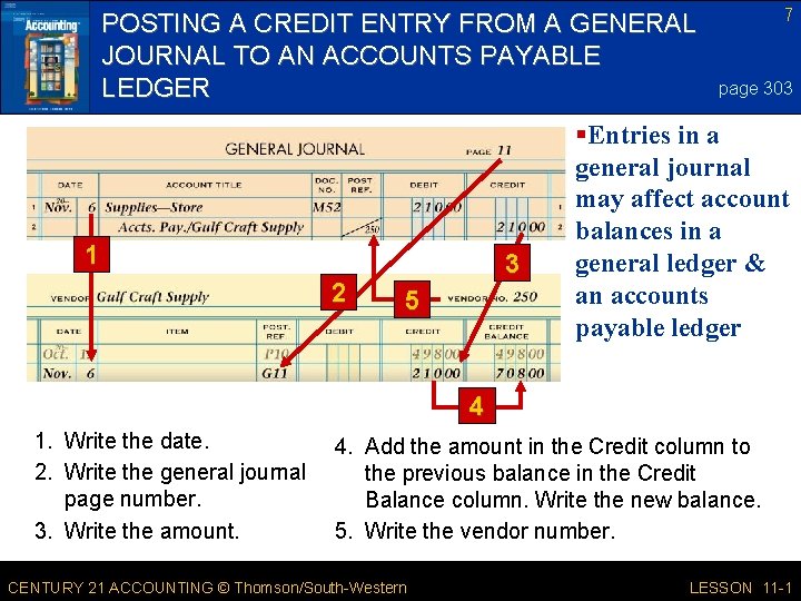 POSTING A CREDIT ENTRY FROM A GENERAL JOURNAL TO AN ACCOUNTS PAYABLE LEDGER 1