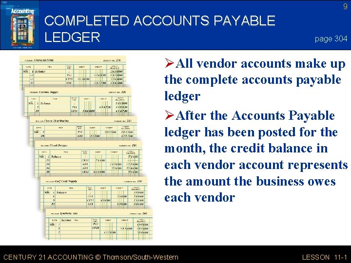 9 COMPLETED ACCOUNTS PAYABLE LEDGER page 304 ØAll vendor accounts make up the complete