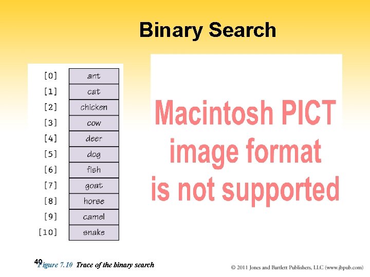 Binary Search 40 Figure 7. 10 Trace of the binary search 