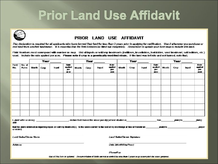 Prior Land Use Affidavit 