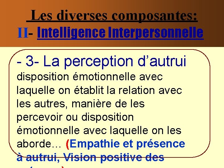  Les diverses composantes: II- Intelligence Interpersonnelle - 3 - La perception d’autrui disposition