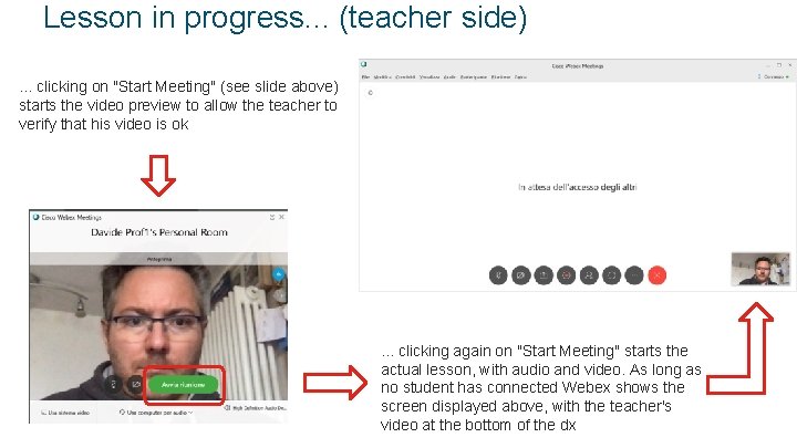 Lesson in progress. . . (teacher side). . . clicking on "Start Meeting" (see