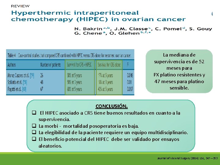 La mediana de supervivencia es de 52 meses para PX platino resistentes y 47