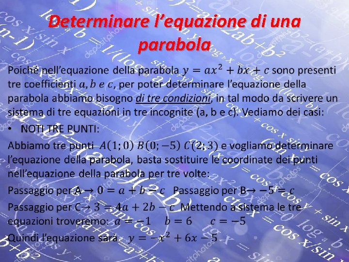Geometria Analitica La Parabola LEZIONE DI MATEMATICA DI