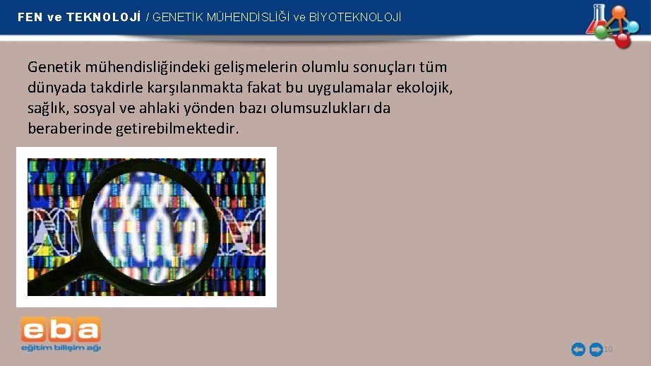 FEN ve TEKNOLOJİ / GENETİK MÜHENDİSLİĞİ ve BİYOTEKNOLOJİ Genetik mühendisliğindeki gelişmelerin olumlu sonuçları tüm