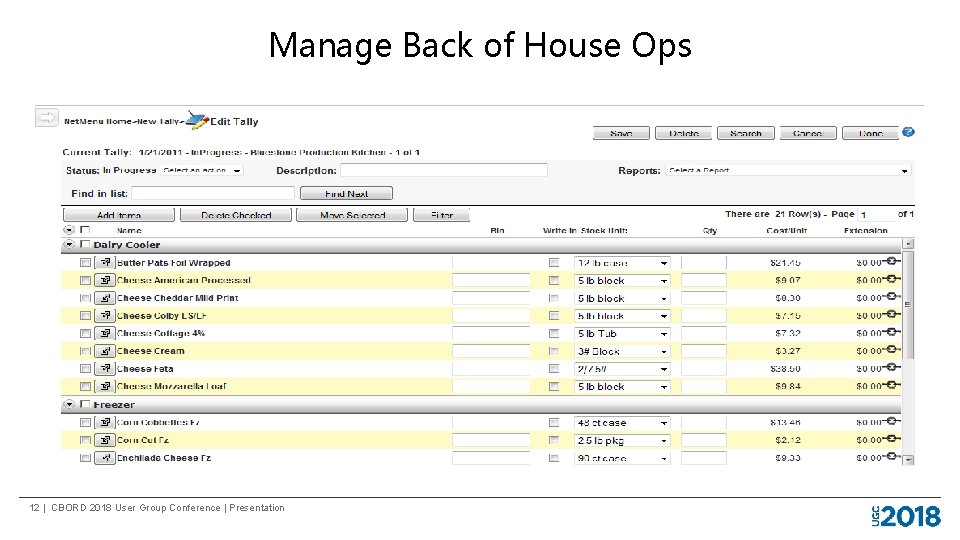 Manage Back of House Ops 12 | CBORD 2018 User Group Conference | Presentation