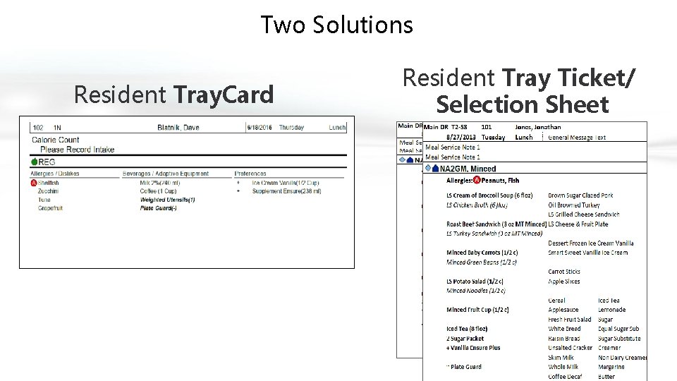 Two Solutions Resident Tray. Card Resident Tray Ticket/ Selection Sheet 