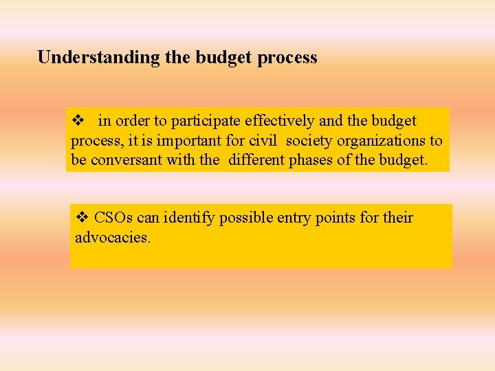 Understanding the budget process v in order to participate effectively and the budget process,