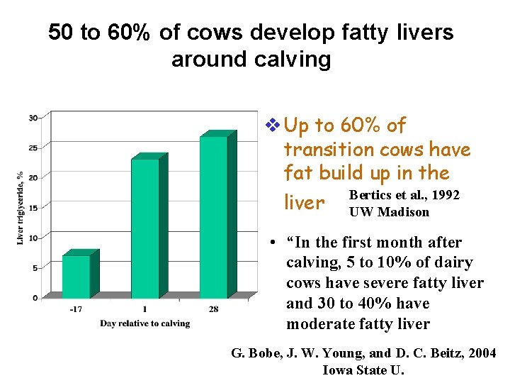 50 to 60% of cows develop fatty livers around calving v Up to 60%