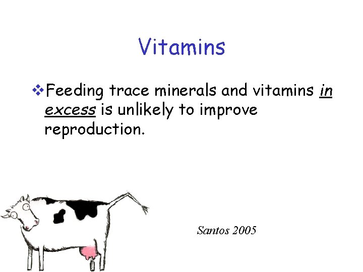 Vitamins v. Feeding trace minerals and vitamins in excess is unlikely to improve reproduction.