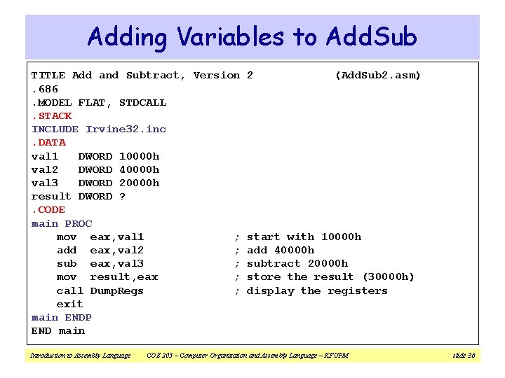 Adding Variables to Add. Sub TITLE Add and Subtract, Version 2 (Add. Sub 2.