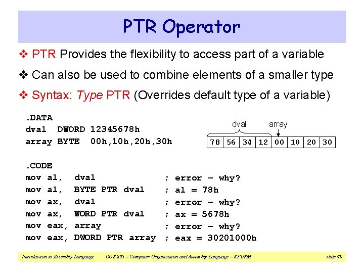 PTR Operator v PTR Provides the flexibility to access part of a variable v