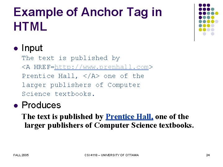 Example of Anchor Tag in HTML l Input The text is published by <A