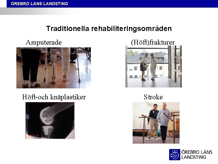 ÖREBRO LÄNS LANDSTING Traditionella rehabiliteringsområden Amputerade Höft-och knäplastiker (Höft)frakturer Stroke 