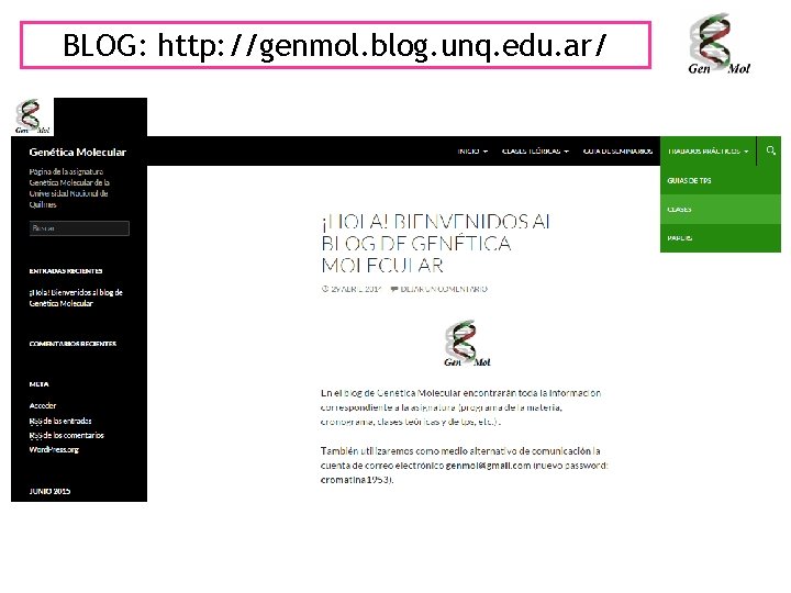 BLOG: http: //genmol. blog. unq. edu. ar/ 