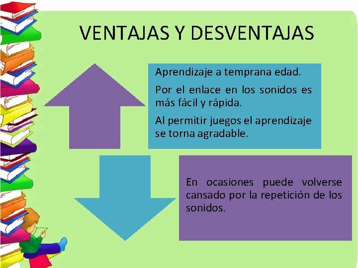 VENTAJAS Y DESVENTAJAS Aprendizaje a temprana edad. Por el enlace en los sonidos es