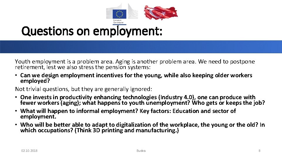 Questions on employment: Youth employment is a problem area. Aging is another problem area.