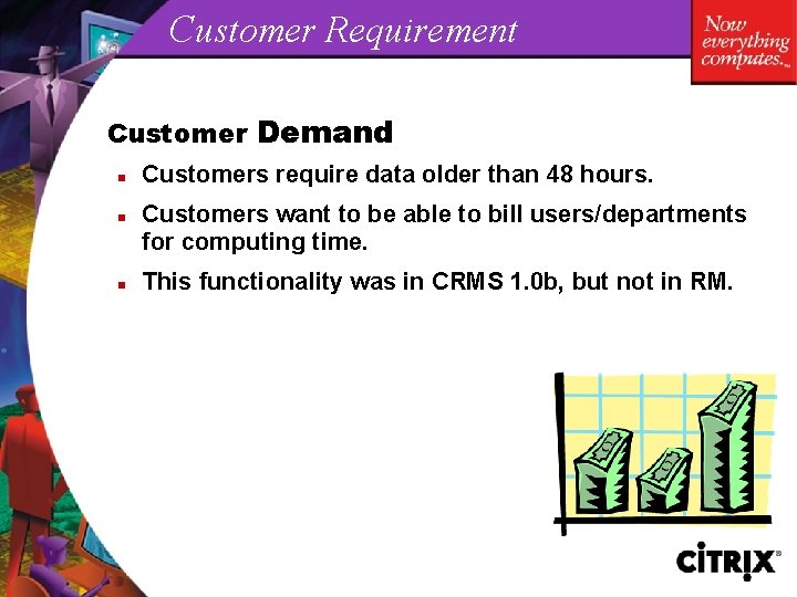 Customer Requirement Customer Demand n n n Customers require data older than 48 hours.