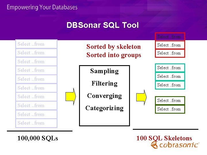 DBSonar SQL Tool Select. . from Select. . from Sorted by skeleton Sorted into
