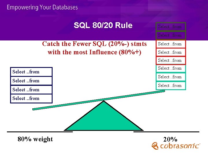 SQL 80/20 Rule Select. . from Catch the Fewer SQL (20%-) stmts with the
