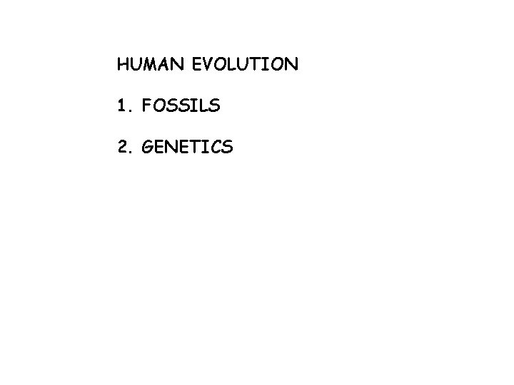 HUMAN EVOLUTION 1. FOSSILS 2. GENETICS 