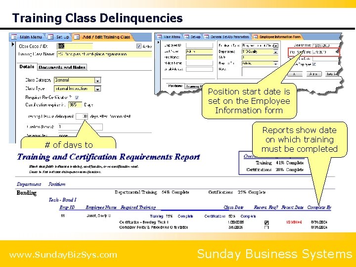 Training Class Delinquencies Position start date is set on the Employee Information form #