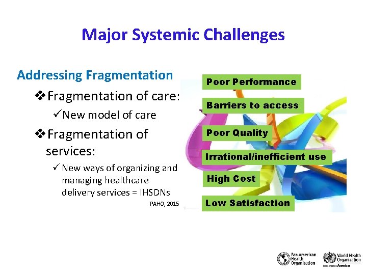 Major Systemic Challenges Addressing Fragmentation v. Fragmentation of care: üNew model of care v.