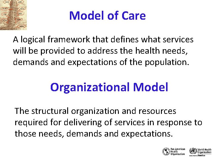 Model of Care A logical framework that defines what services will be provided to