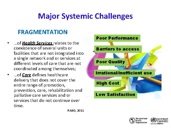 Major Systemic Challenges FRAGMENTATION • …of Health Services relates to the coexistence of several