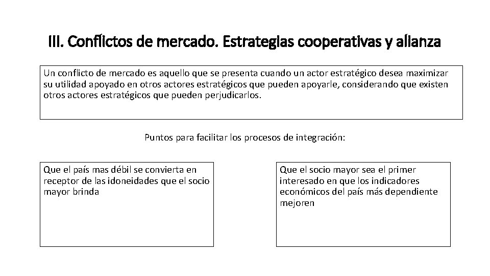 III. Conflictos de mercado. Estrategias cooperativas y alianza Un conflicto de mercado es aquello