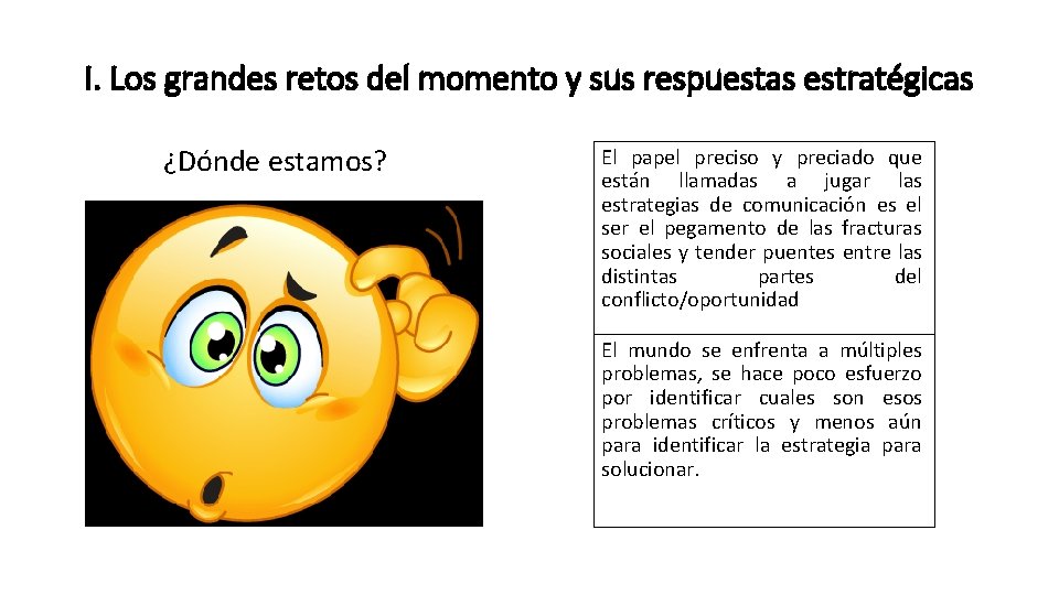 I. Los grandes retos del momento y sus respuestas estratégicas ¿Dónde estamos? El papel