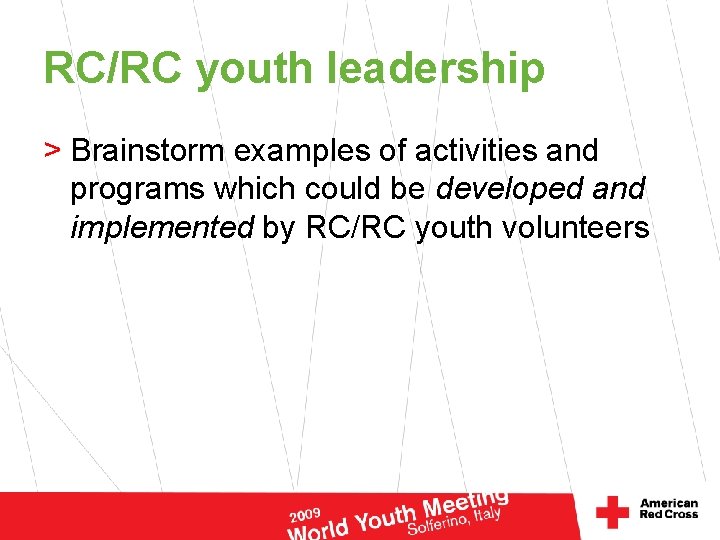 RC/RC youth leadership > Brainstorm examples of activities and programs which could be developed