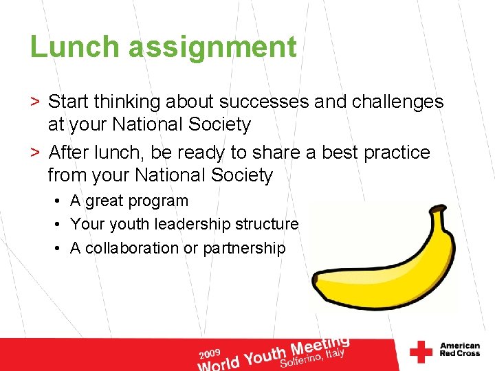 Lunch assignment > Start thinking about successes and challenges at your National Society >