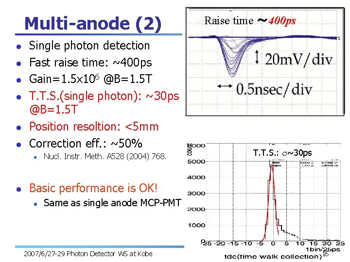 Multi-anode (2) l l l Single photon detection Fast raise time: ~400 ps Gain=1.