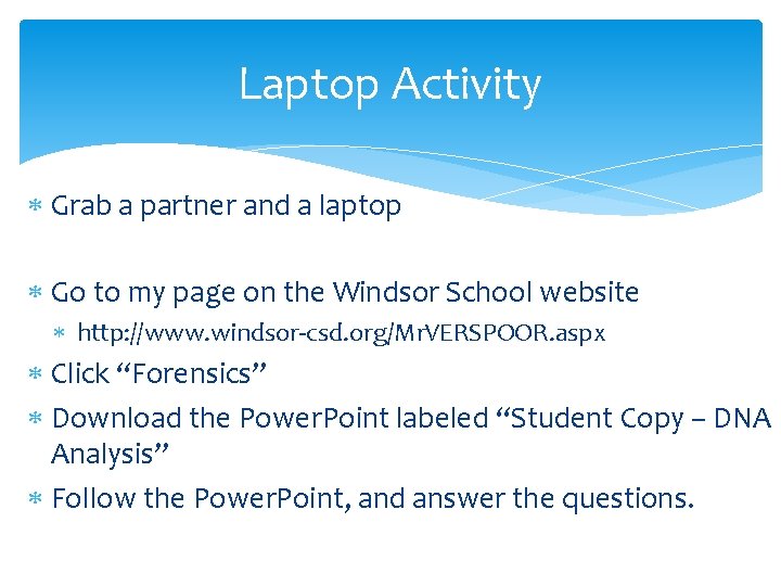 Laptop Activity Grab a partner and a laptop Go to my page on the