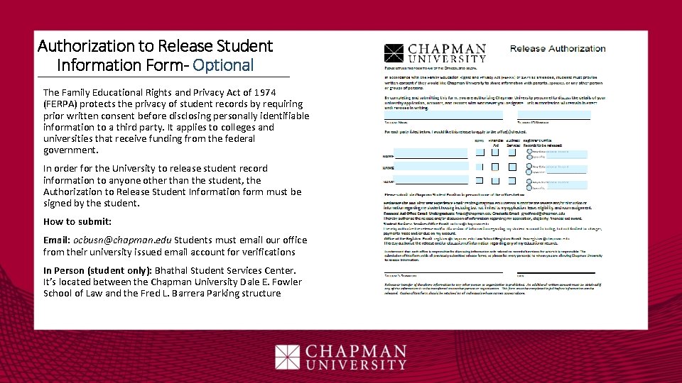 Authorization to Release Student Information Form- Optional The Family Educational Rights and Privacy Act