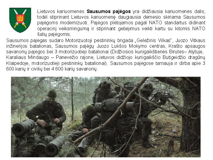 Lietuvos kariuomenės Sausumos pajėgos yra didžiausia kariuomenės dalis, todėl stiprinant Lietuvos kariuomenę daugiausia dėmesio