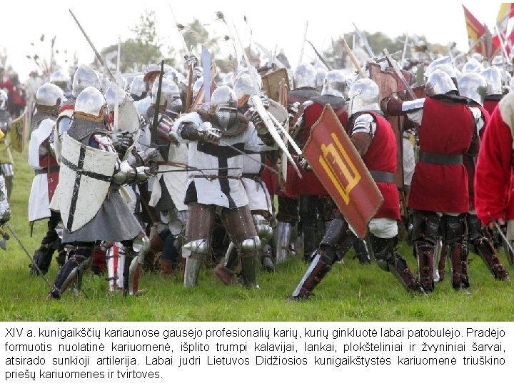 XIV a. kunigaikščių kariaunose gausėjo profesionalių karių, kurių ginkluotė labai patobulėjo. Pradėjo formuotis nuolatinė